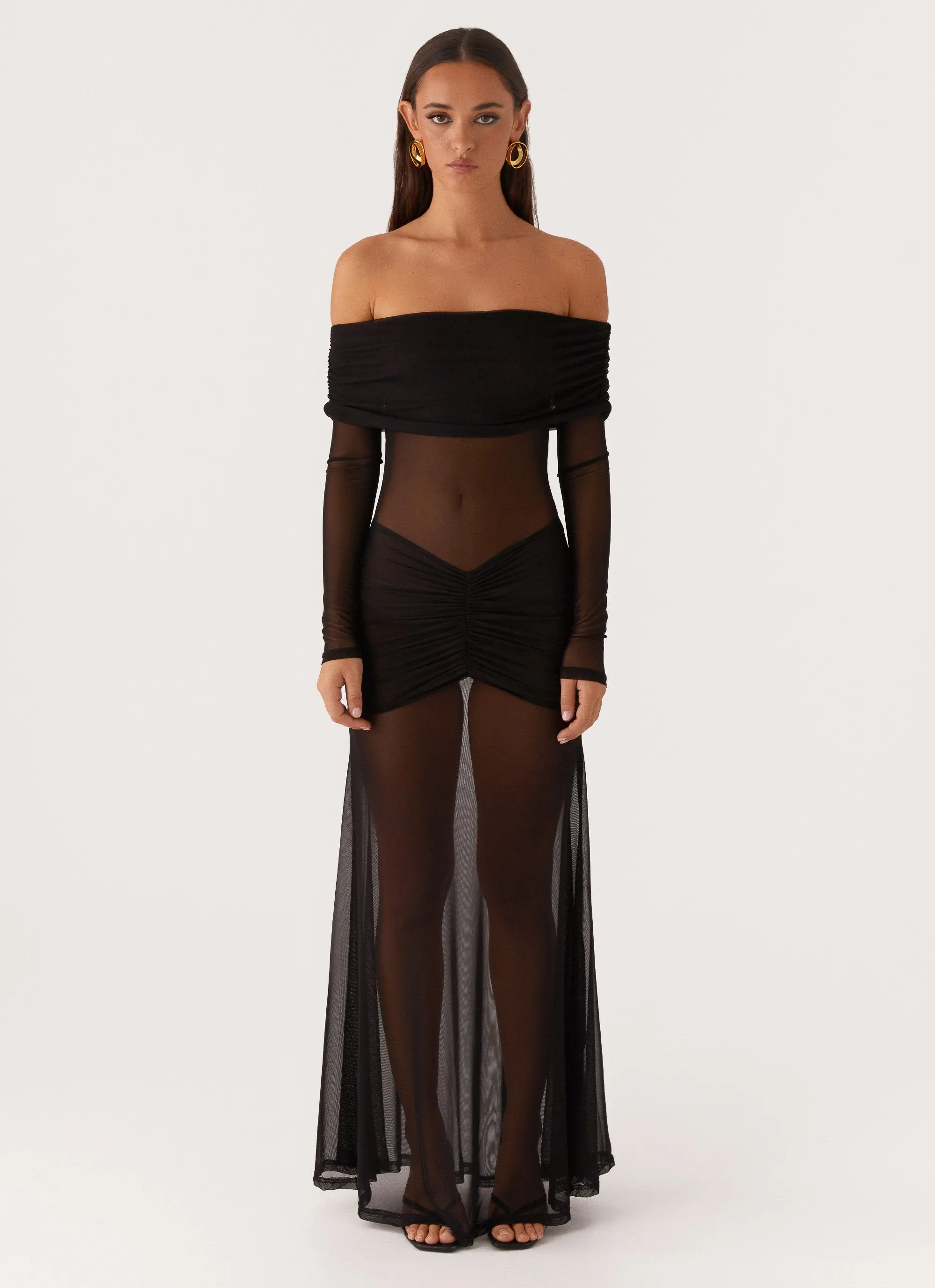 Maren Off Shoulder Maxi Dress - Black sold by Peppermayo