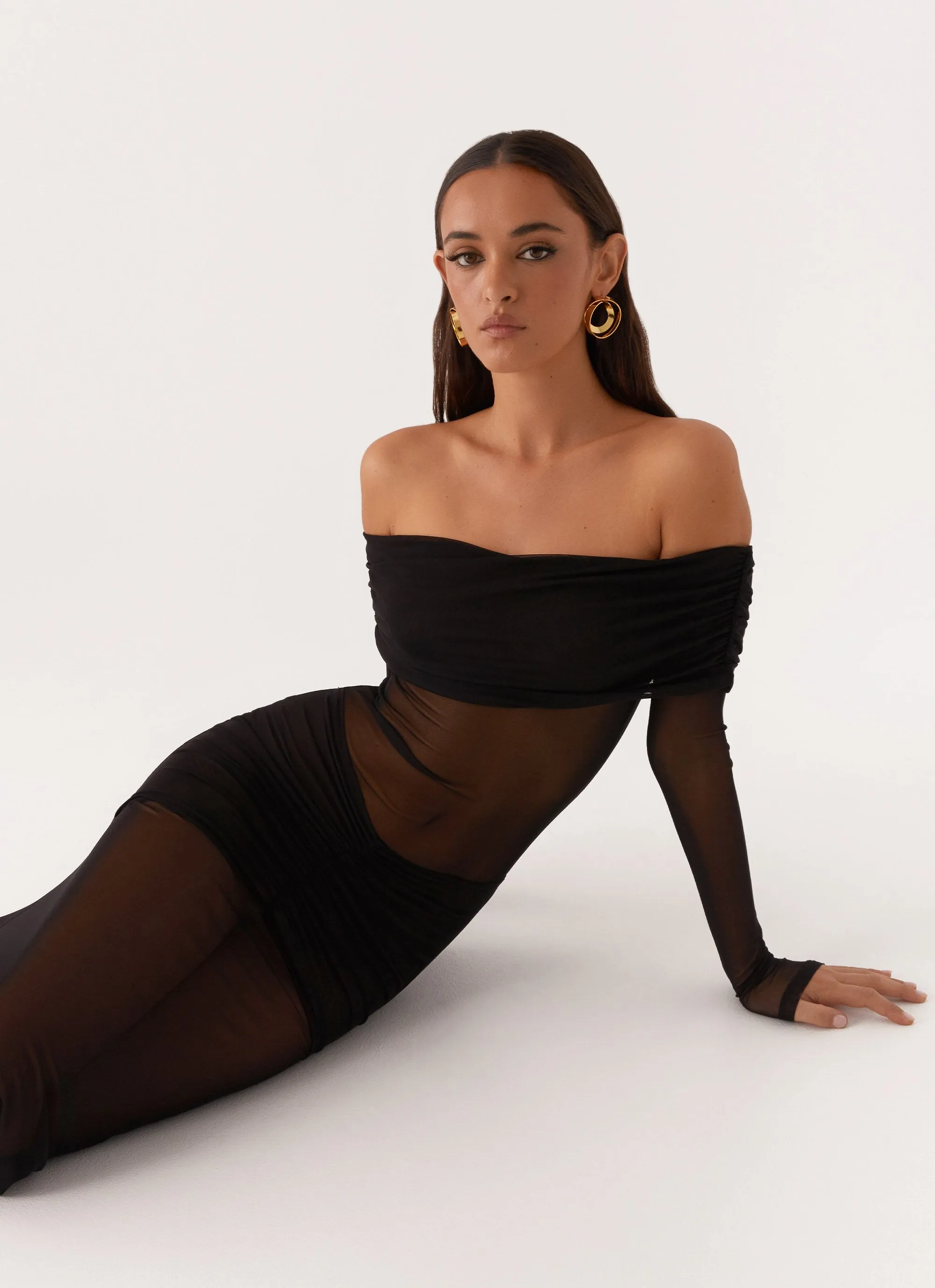 Maren Off Shoulder Maxi Dress - Black sold by Peppermayo product image thumbnail 5