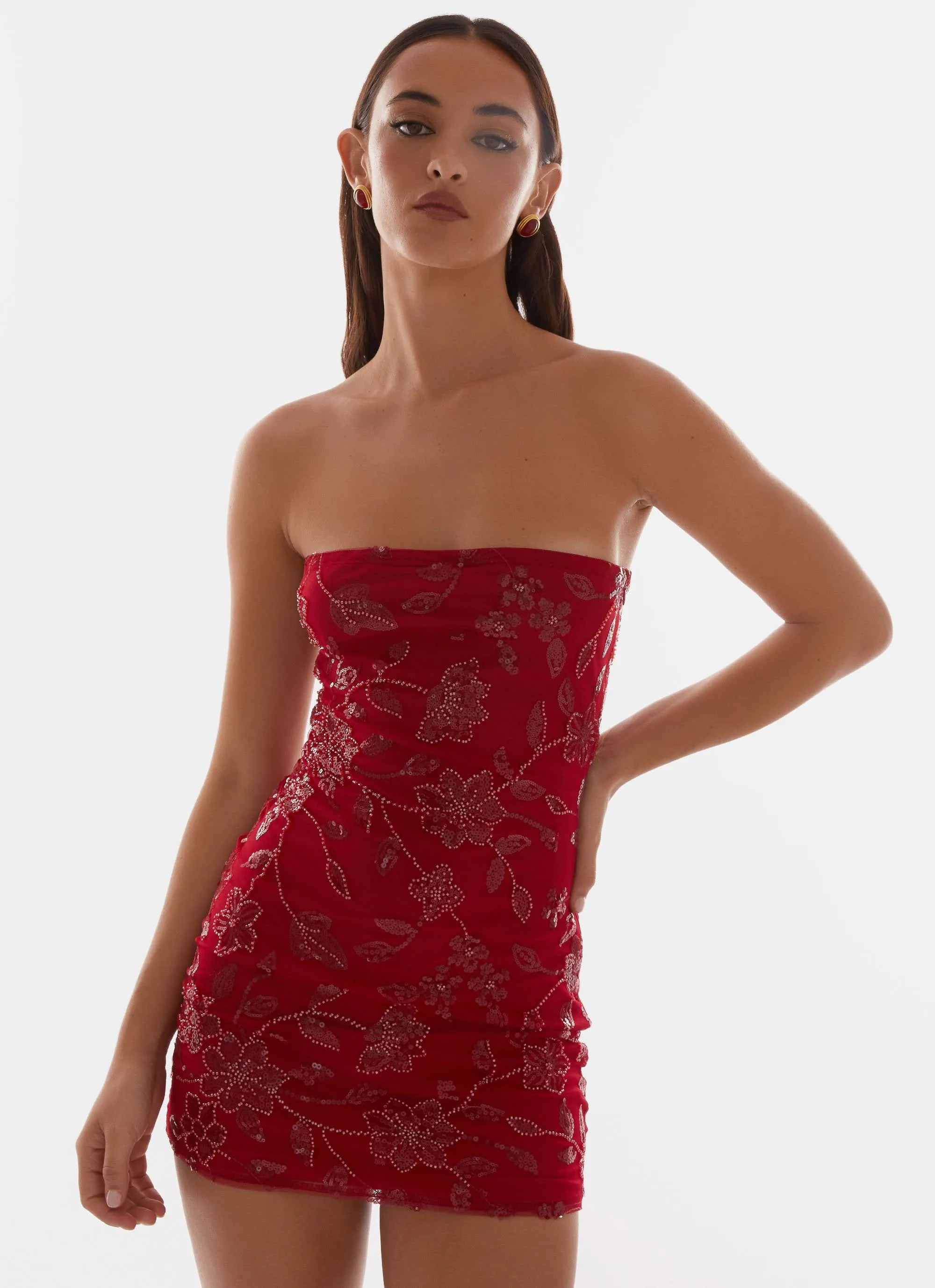 Moorey Beaded Mini Dress - Red sold by Peppermayo