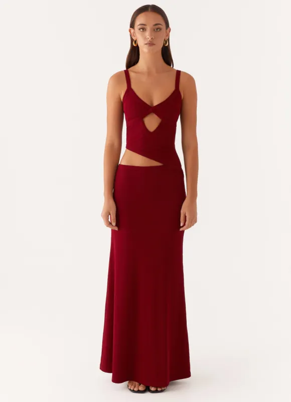 Jocelyn Maxi Dress - Maroon sold by Peppermayo