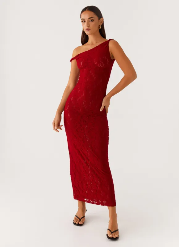 Arabella Twist Shoulder Maxi Dress - Maroon sold by Peppermayo