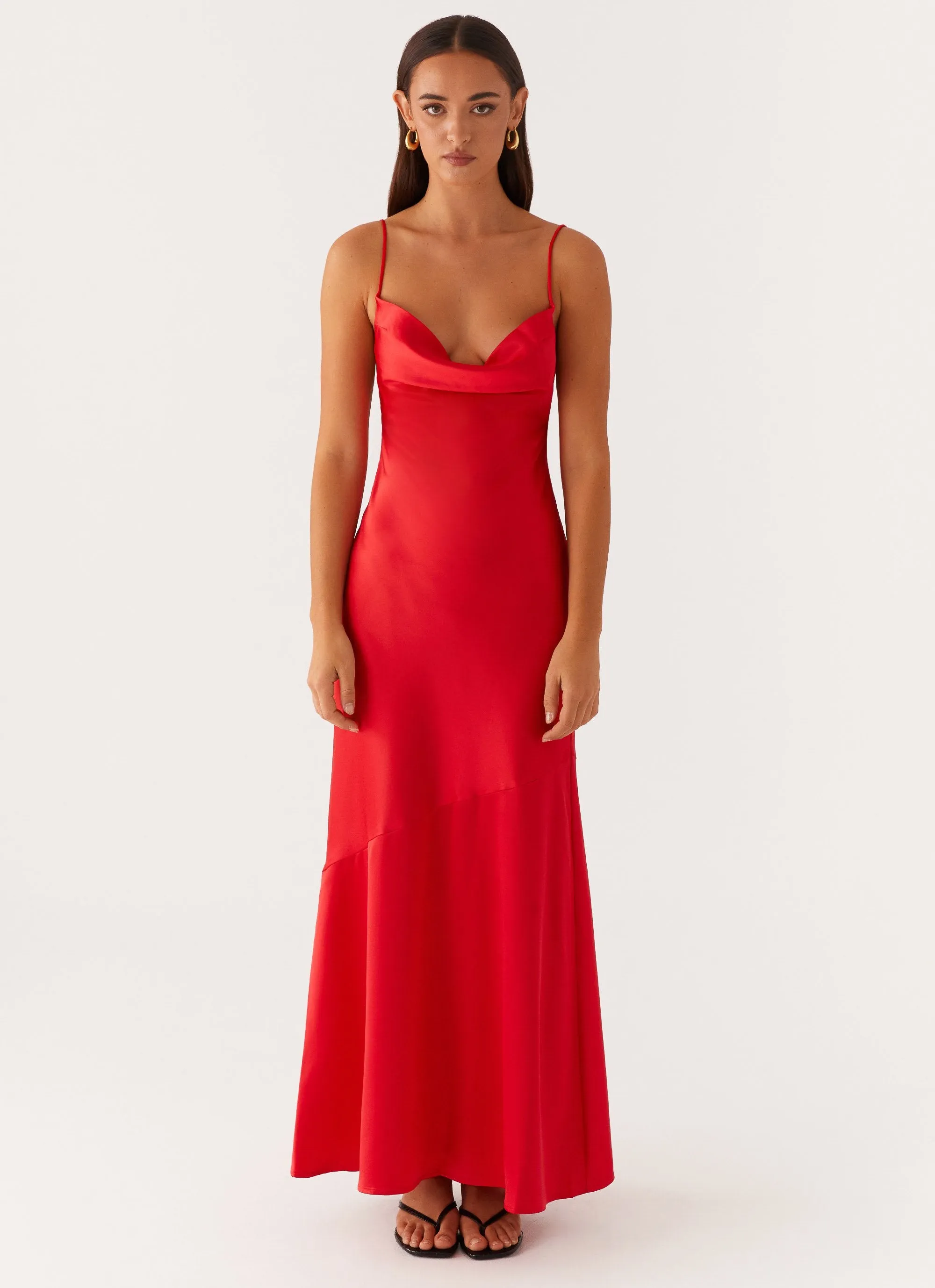 Alianna Cowl Neck Satin Maxi Dress - Red sold by Peppermayo product image thumbnail 3