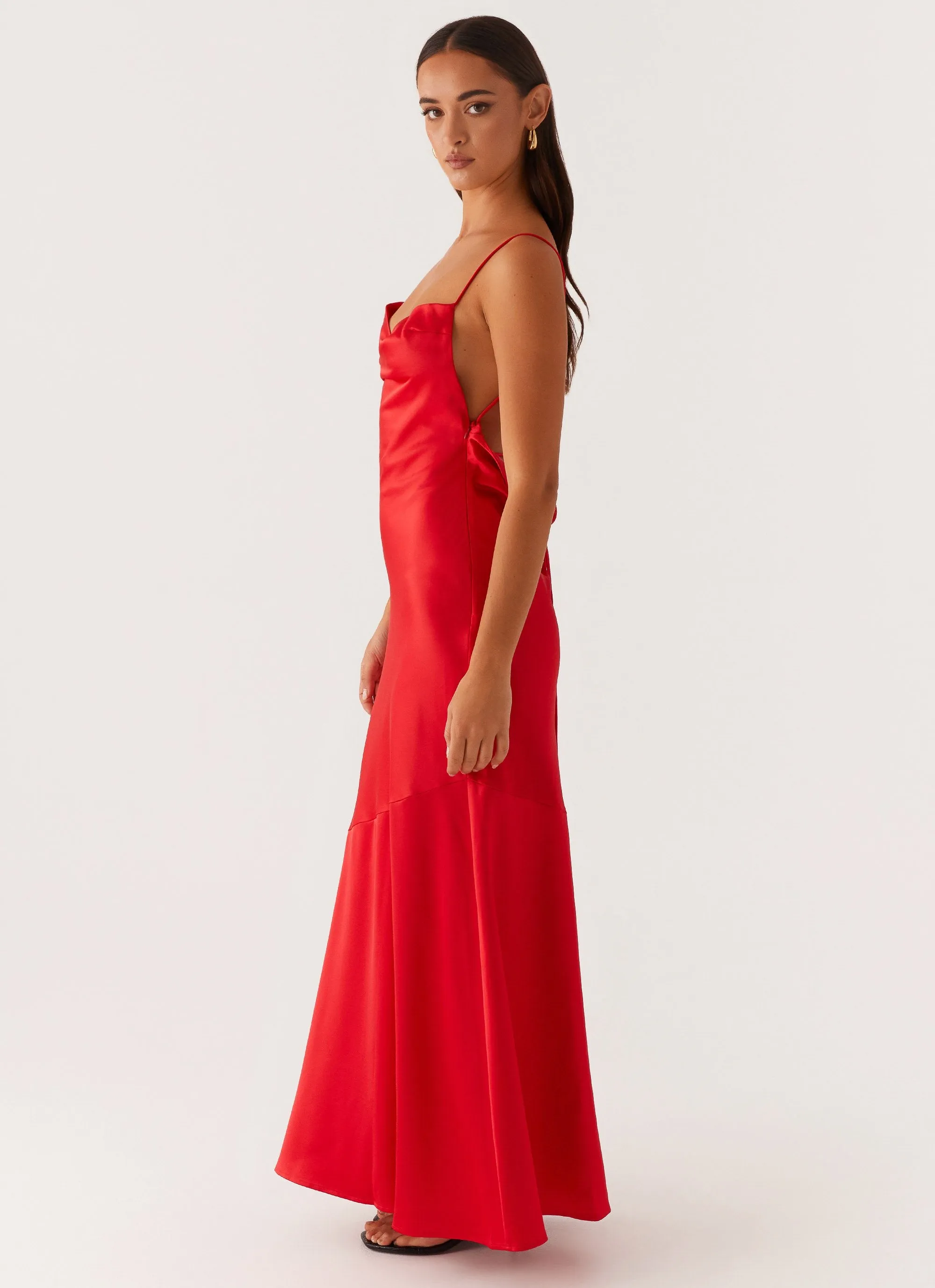 Alianna Cowl Neck Satin Maxi Dress - Red sold by Peppermayo product image thumbnail 4