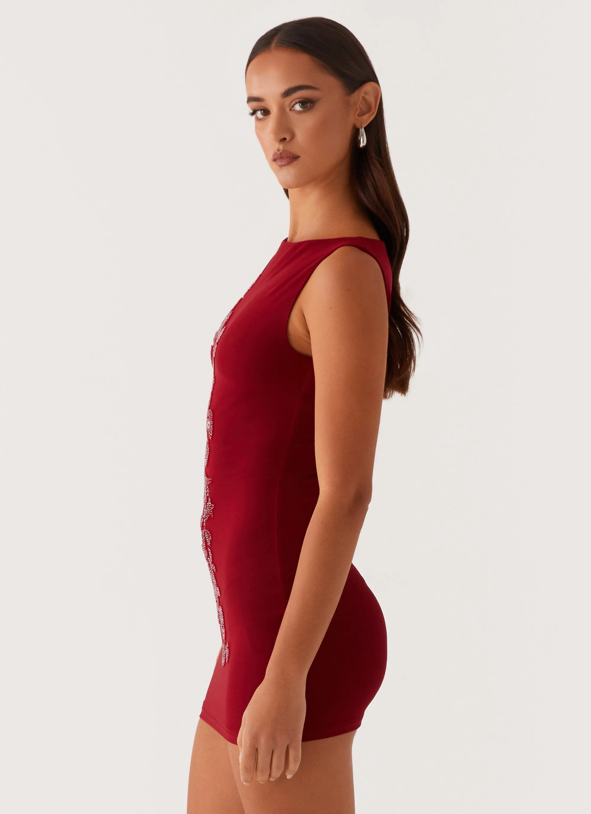 Matteo Beaded Mesh Mini Dress - Deep Red sold by Peppermayo product image thumbnail 3
