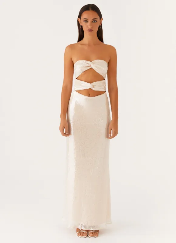 Tianna Strapless Sequin Maxi Dress - Ivory sold by Peppermayo