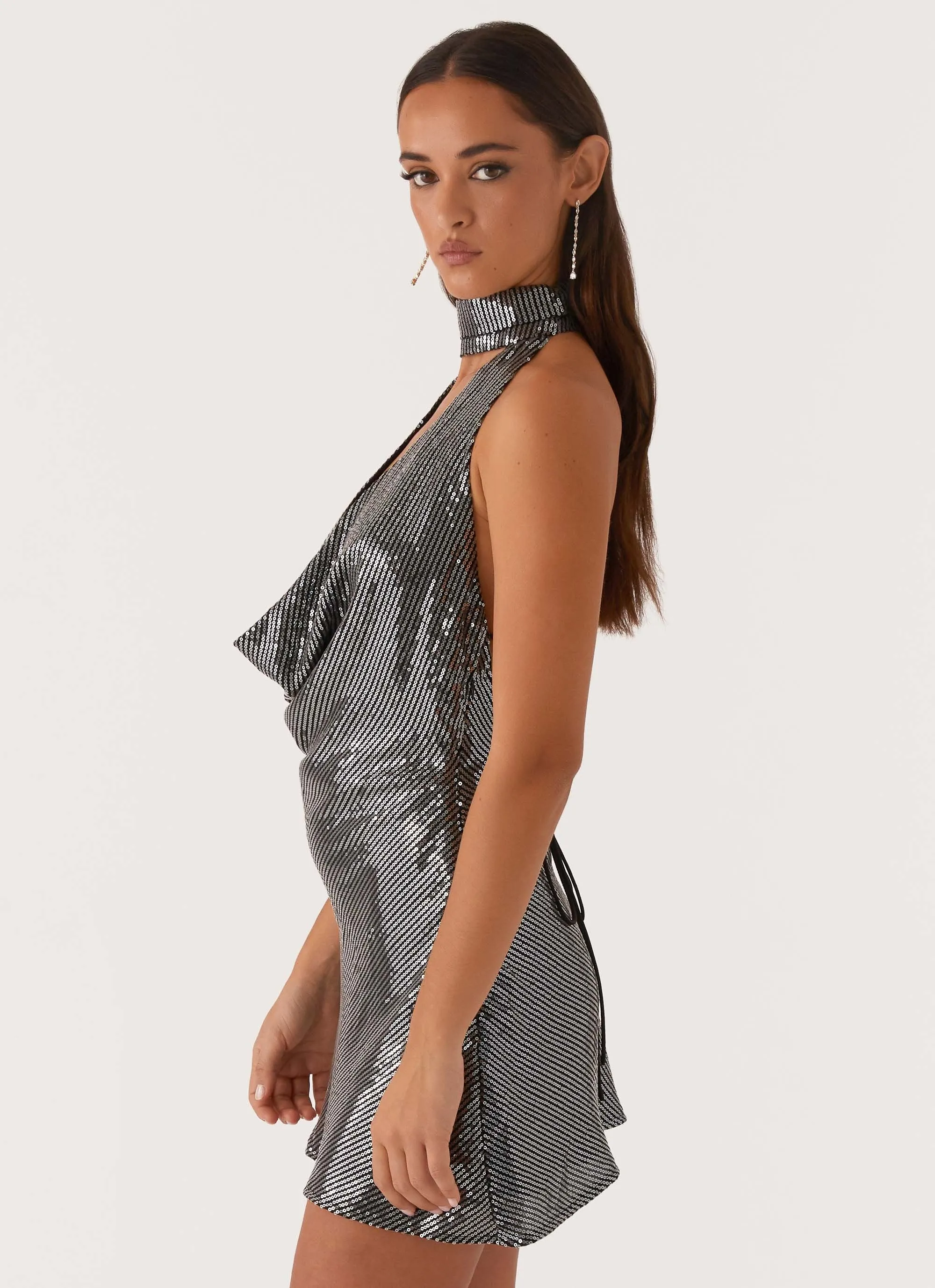 Nora Sequin Cowl Neck Mini Dress - Black sold by Peppermayo product image thumbnail 3