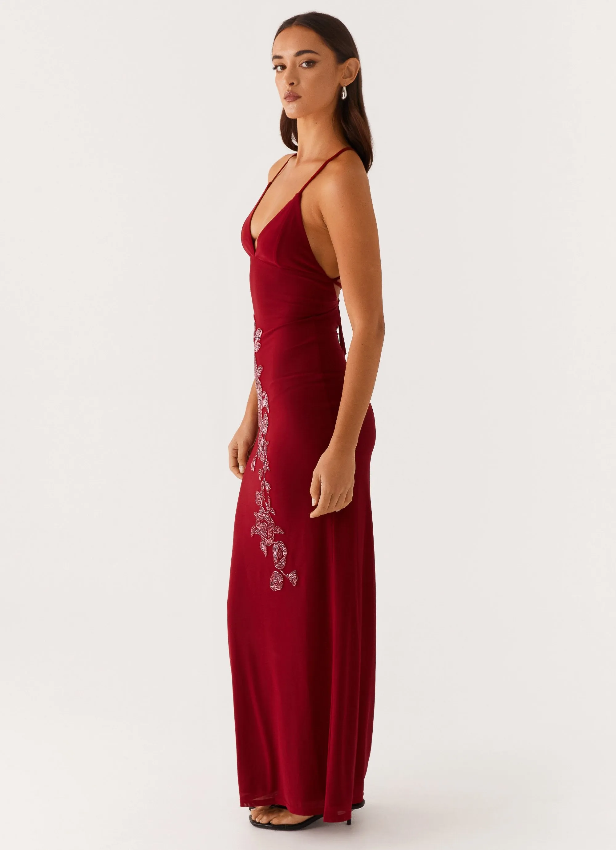 Beki Beaded Mesh Maxi Dress - Deep Red sold by Peppermayo product image thumbnail 3