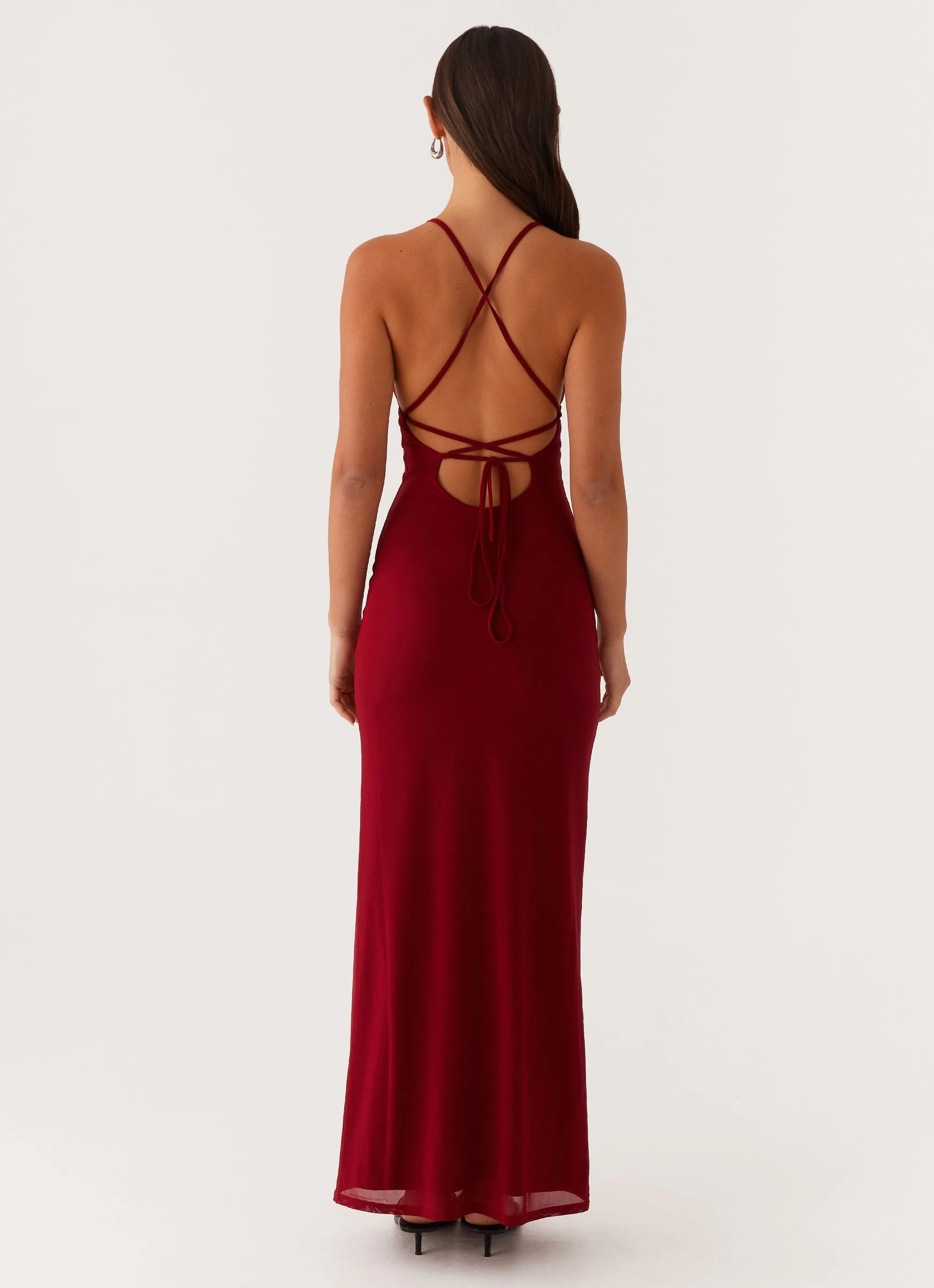 Beki Beaded Mesh Maxi Dress - Deep Red sold by Peppermayo product image thumbnail 4
