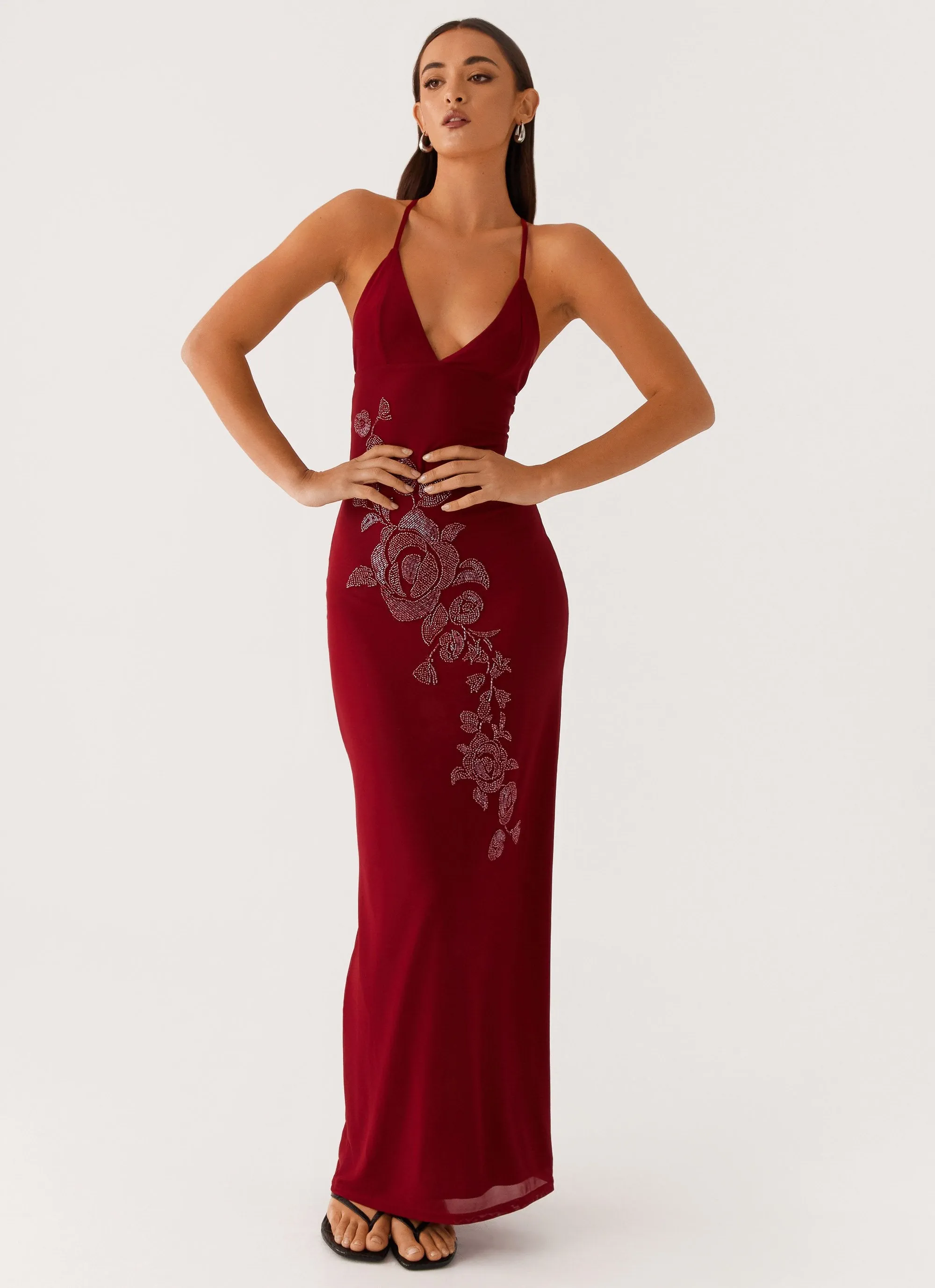 Beki Beaded Mesh Maxi Dress - Deep Red sold by Peppermayo product image thumbnail 5