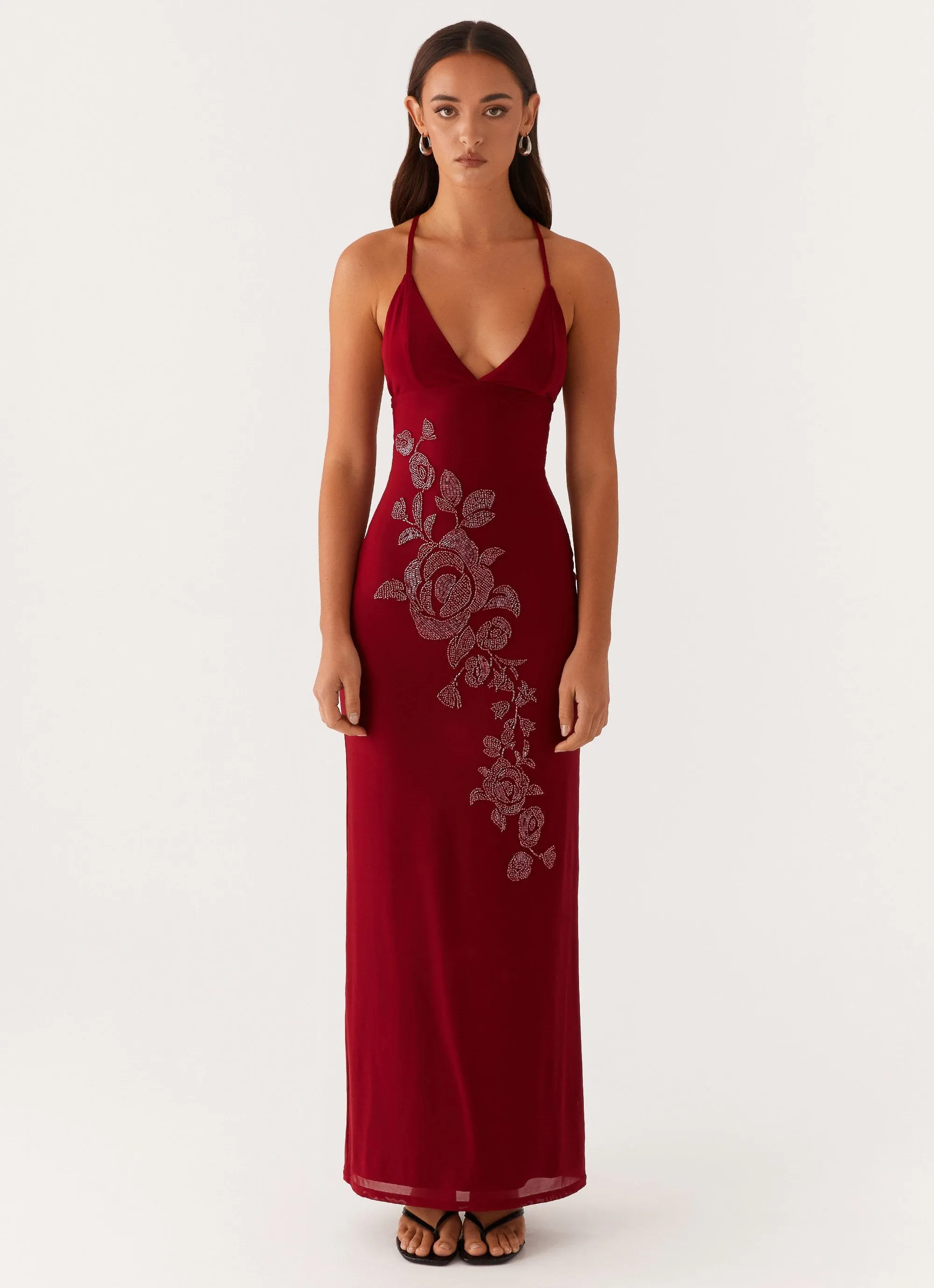 Beki Beaded Mesh Maxi Dress - Deep Red sold by Peppermayo product image thumbnail 2