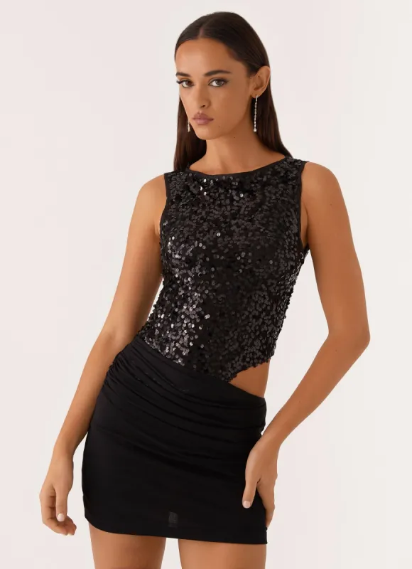 Superstition Sequin Mini Dress - Black sold by Peppermayo