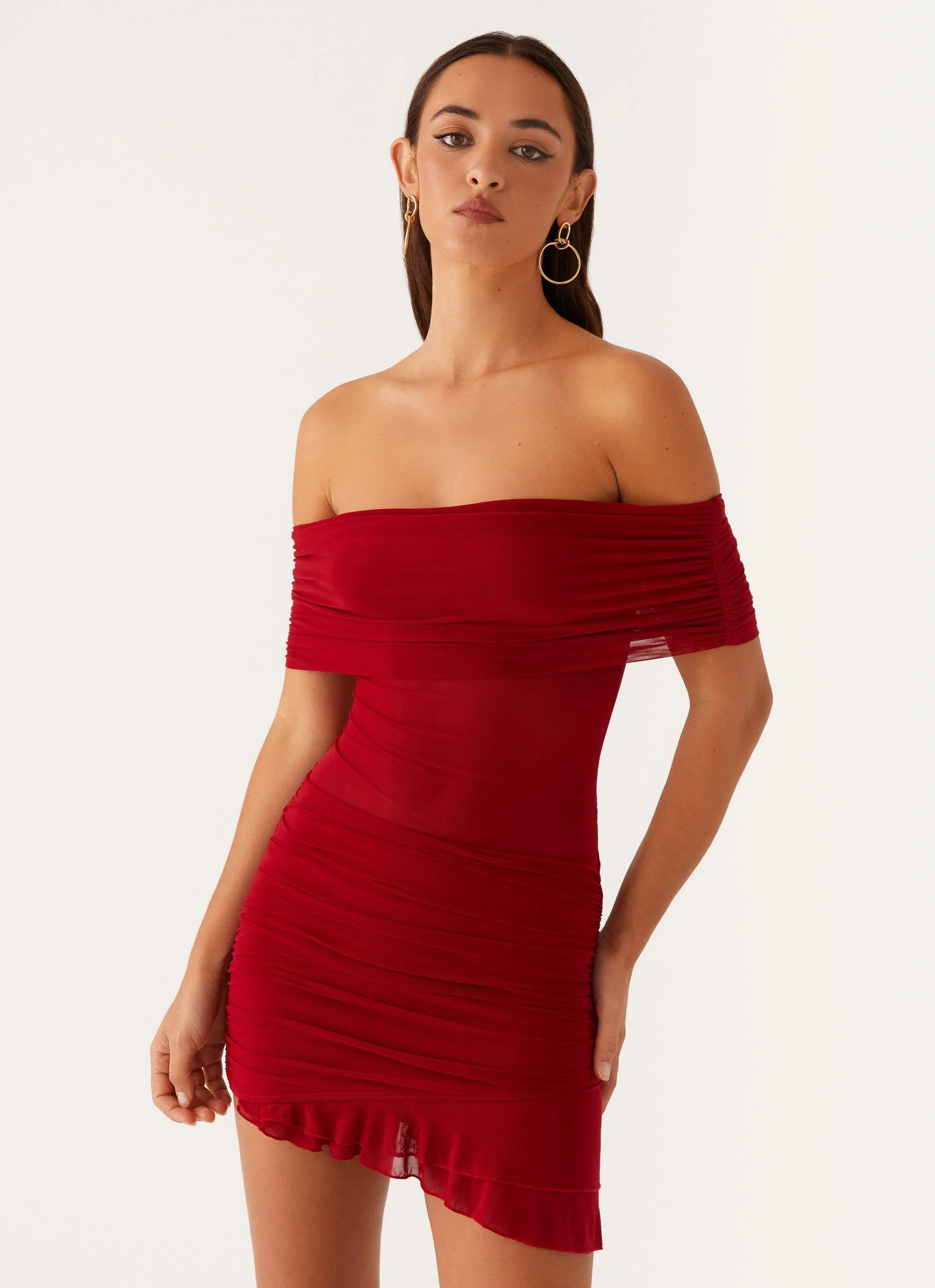 Nelly Off Shoulder Mini Dress - Deep Red sold by Peppermayo product image thumbnail 5