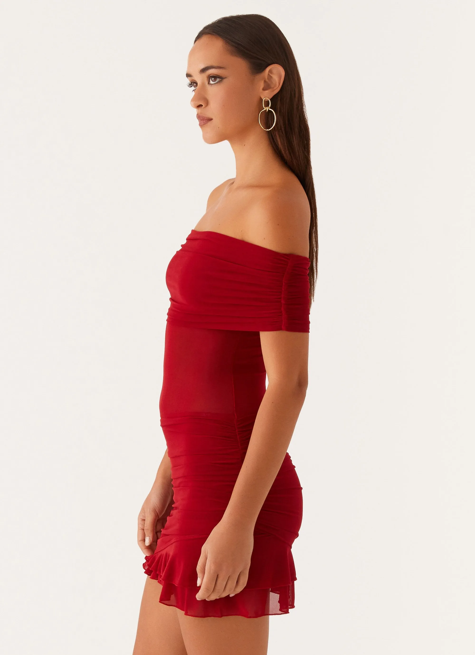 Nelly Off Shoulder Mini Dress - Deep Red sold by Peppermayo product image thumbnail 3