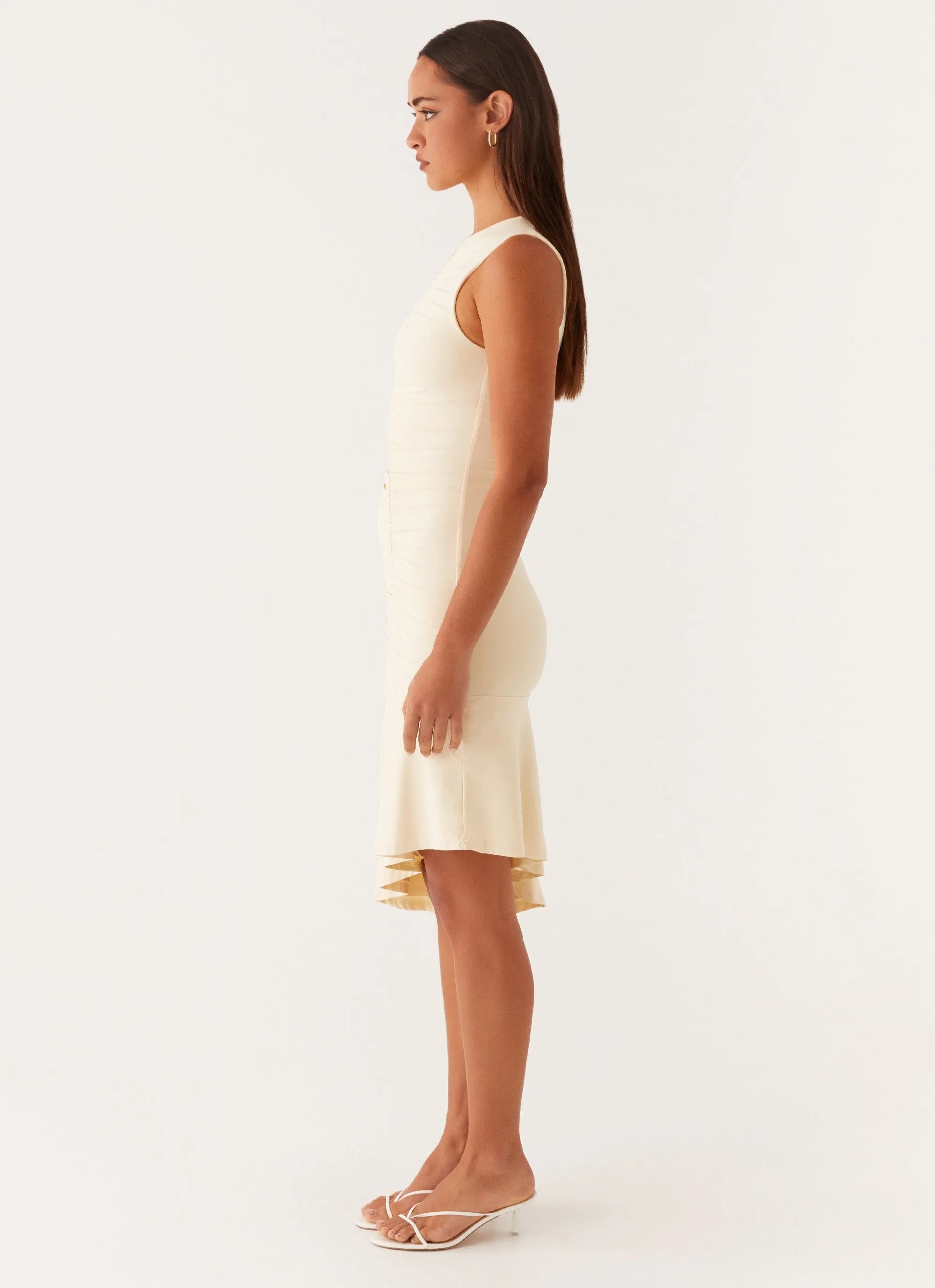 Niya Ruched Midi Dress - Pastel Yellow sold by Peppermayo product image thumbnail 3