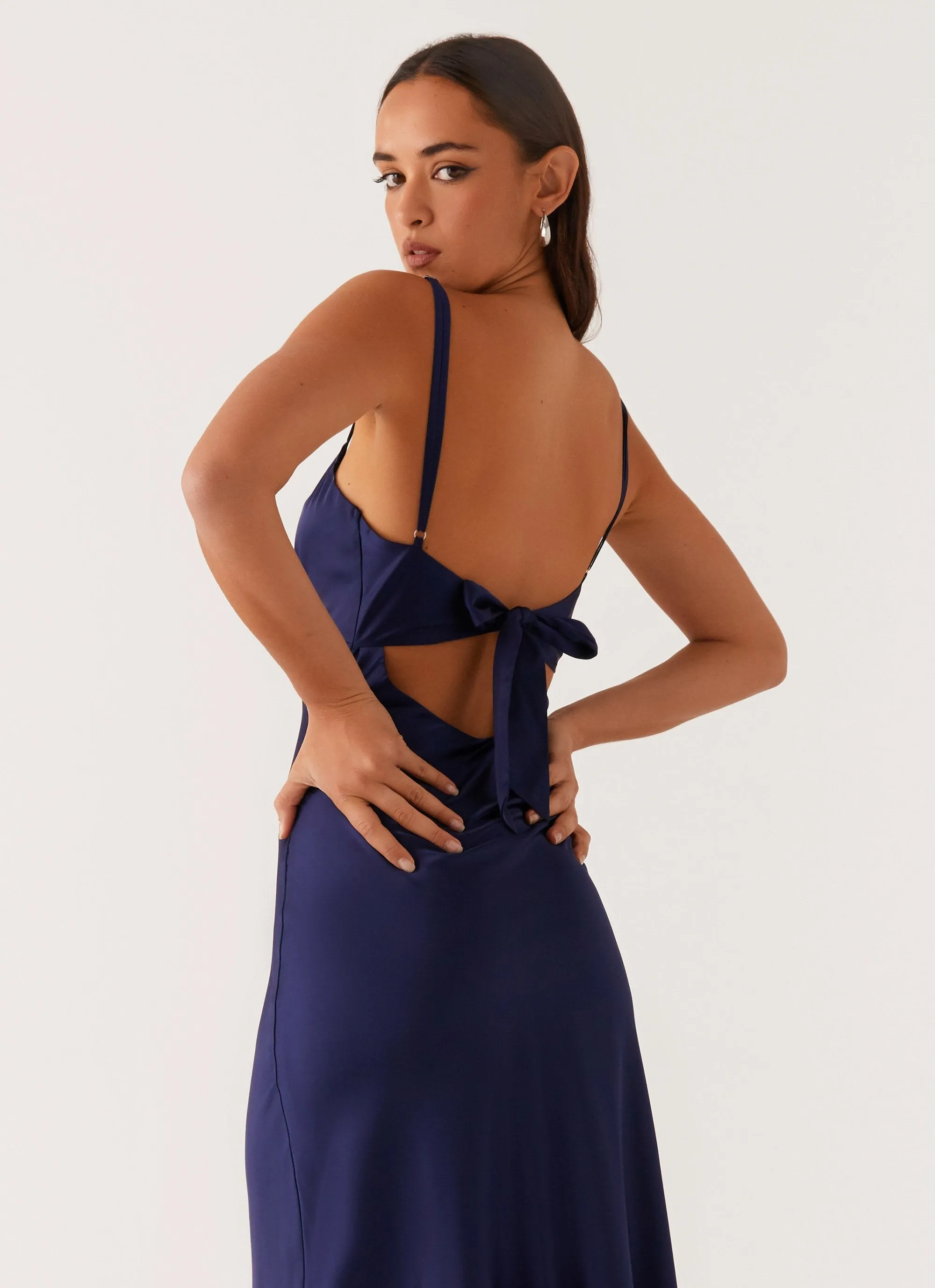 Flora Satin Maxi Dress - Navy sold by Peppermayo product image thumbnail 5