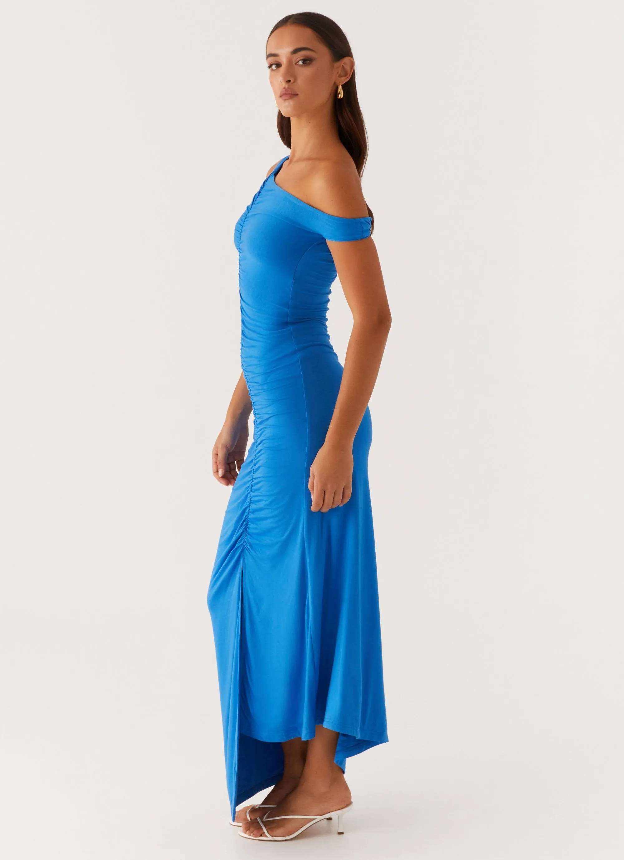 Anaya Ruched Asymmetrical Maxi Dress - Azure sold by Peppermayo product image thumbnail 3
