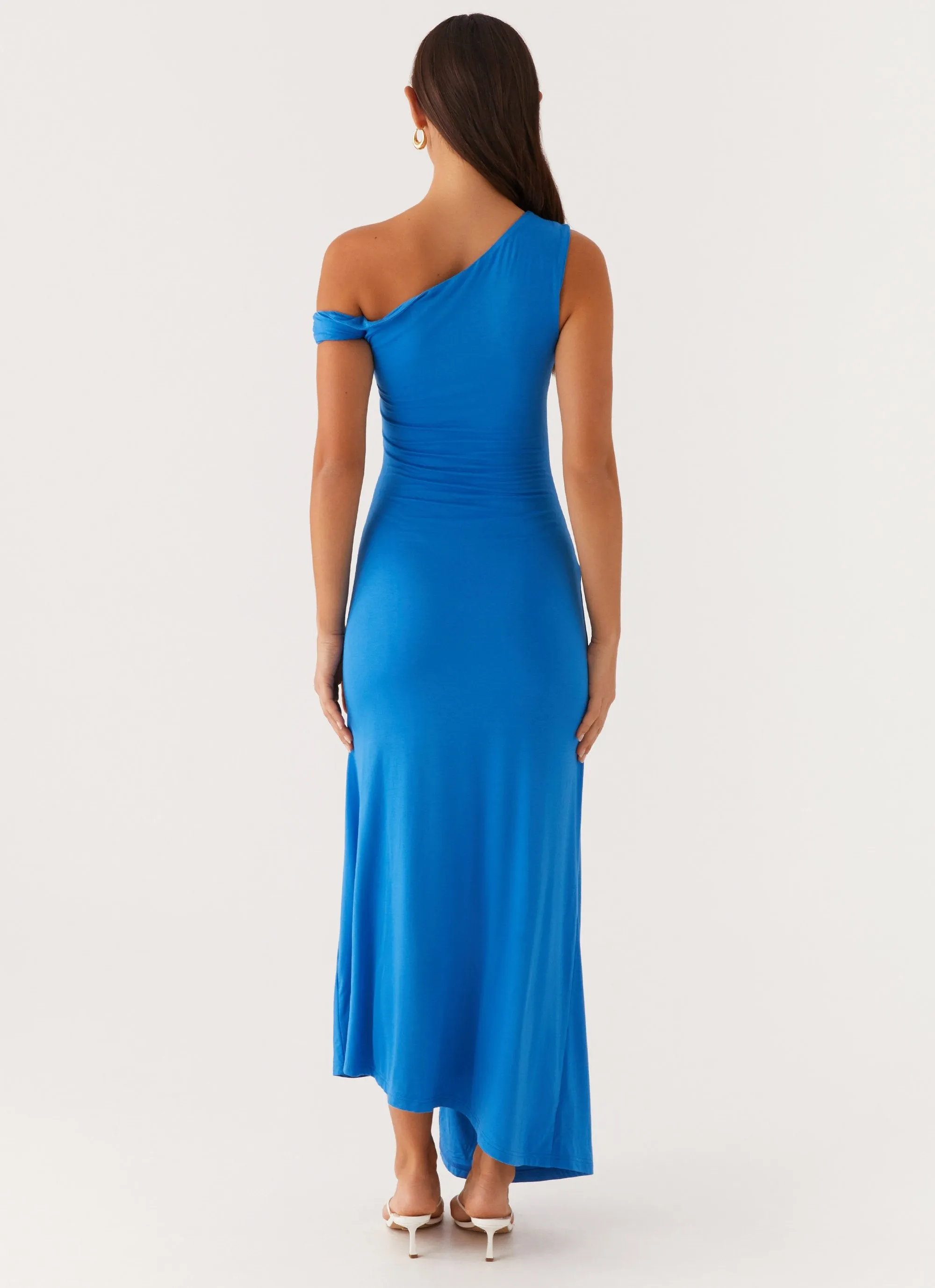 Anaya Ruched Asymmetrical Maxi Dress - Azure sold by Peppermayo product image thumbnail 4