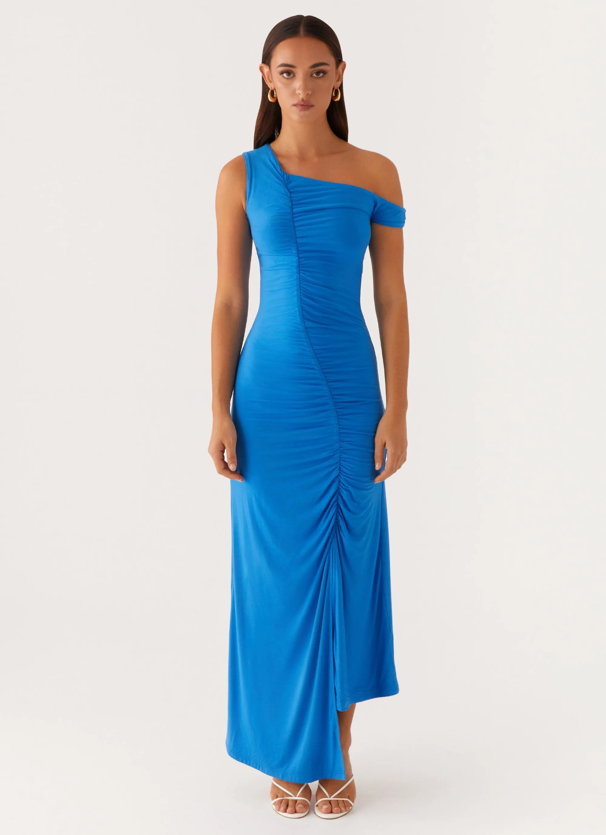 Anaya Ruched Asymmetrical Maxi Dress - Azure sold by Peppermayo product image thumbnail 2