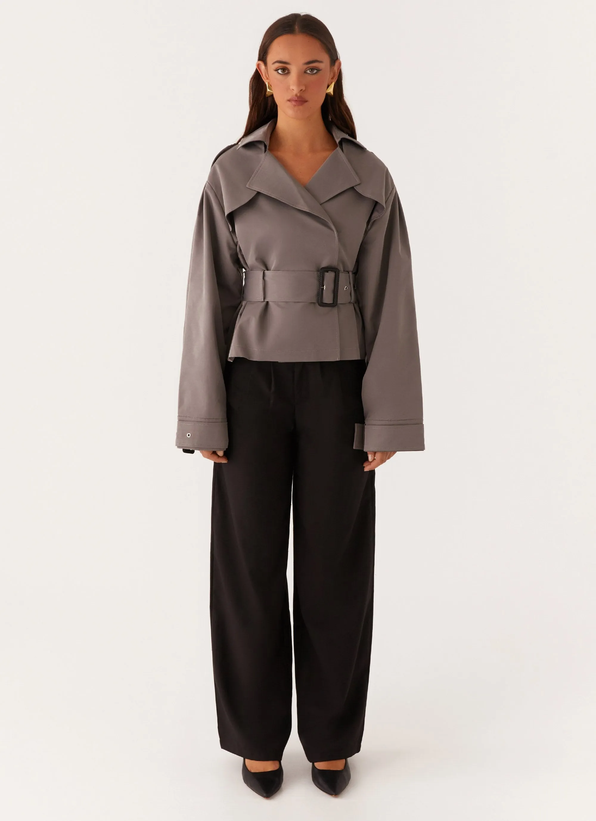 Boston Cropped Trench Coat - Charcoal sold by Peppermayo product image thumbnail 5