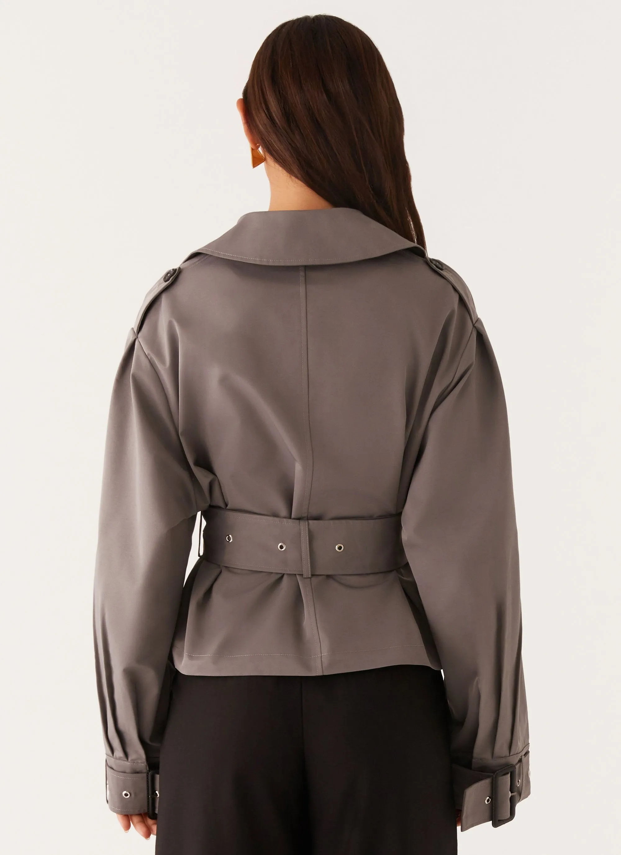 Boston Cropped Trench Coat - Charcoal sold by Peppermayo product image thumbnail 2