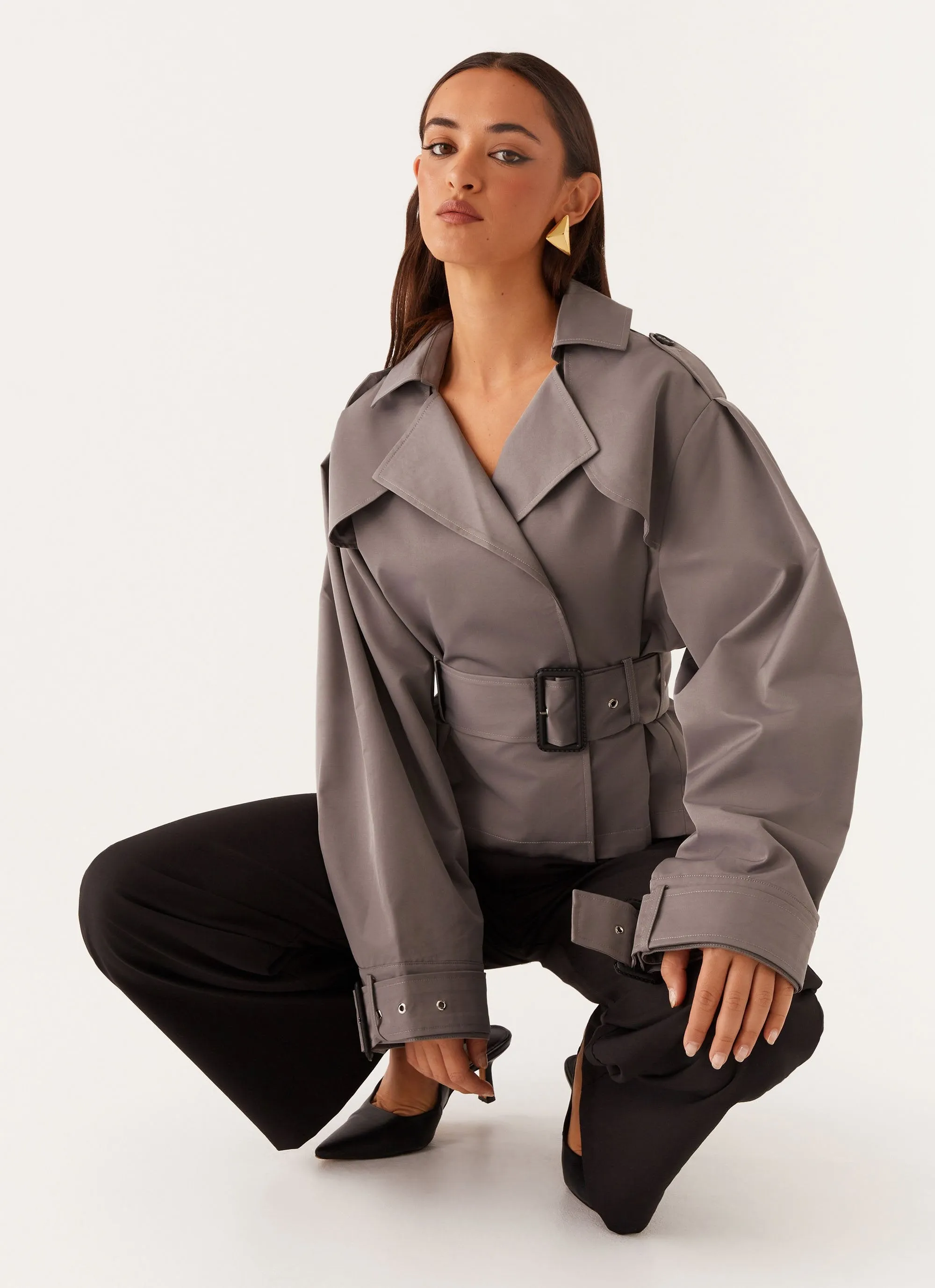 Boston Cropped Trench Coat - Charcoal sold by Peppermayo product image thumbnail 3