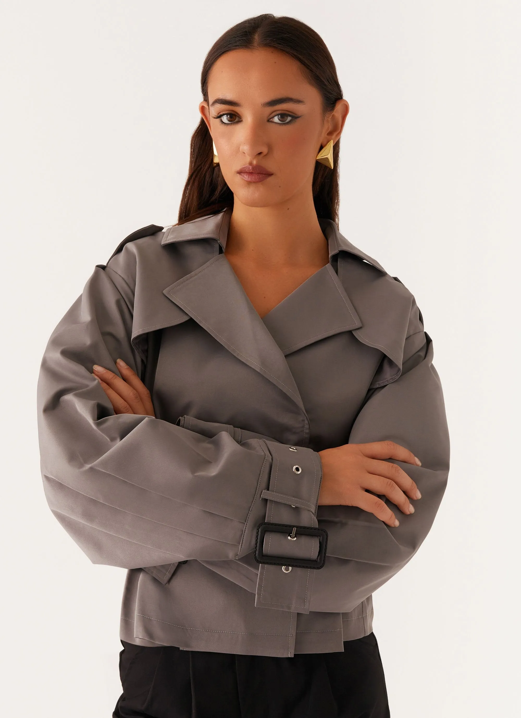 Boston Cropped Trench Coat - Charcoal sold by Peppermayo product image thumbnail 4