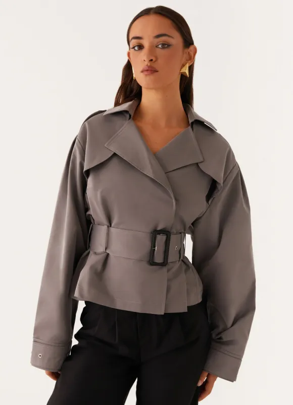 Boston Cropped Trench Coat - Charcoal sold by Peppermayo