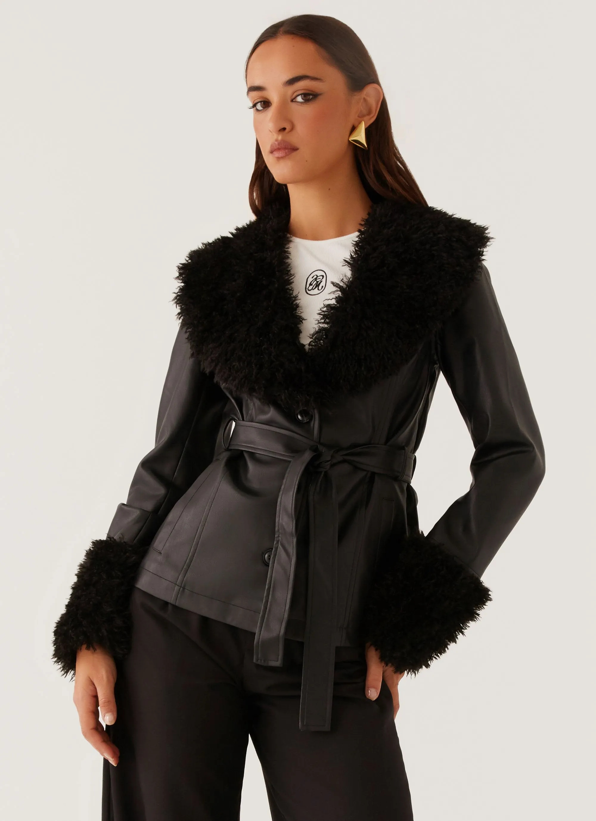 Street Lights Fur Trim Jacket - Black sold by Peppermayo