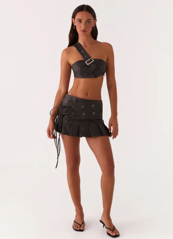 Wild Instincts Pleated Mini Skirt - Fawn sold by Peppermayo