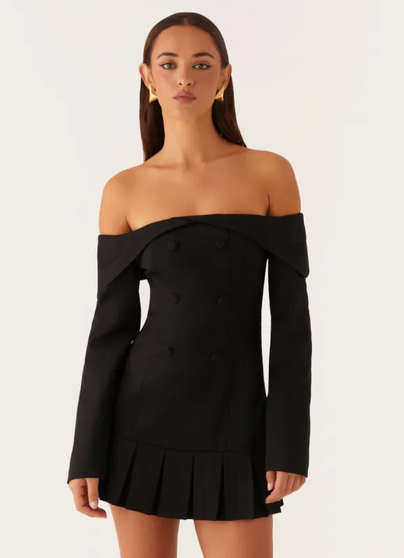 Tarlisha Off Shoulder Long Sleeve Mini Dress - Black sold by Peppermayo
