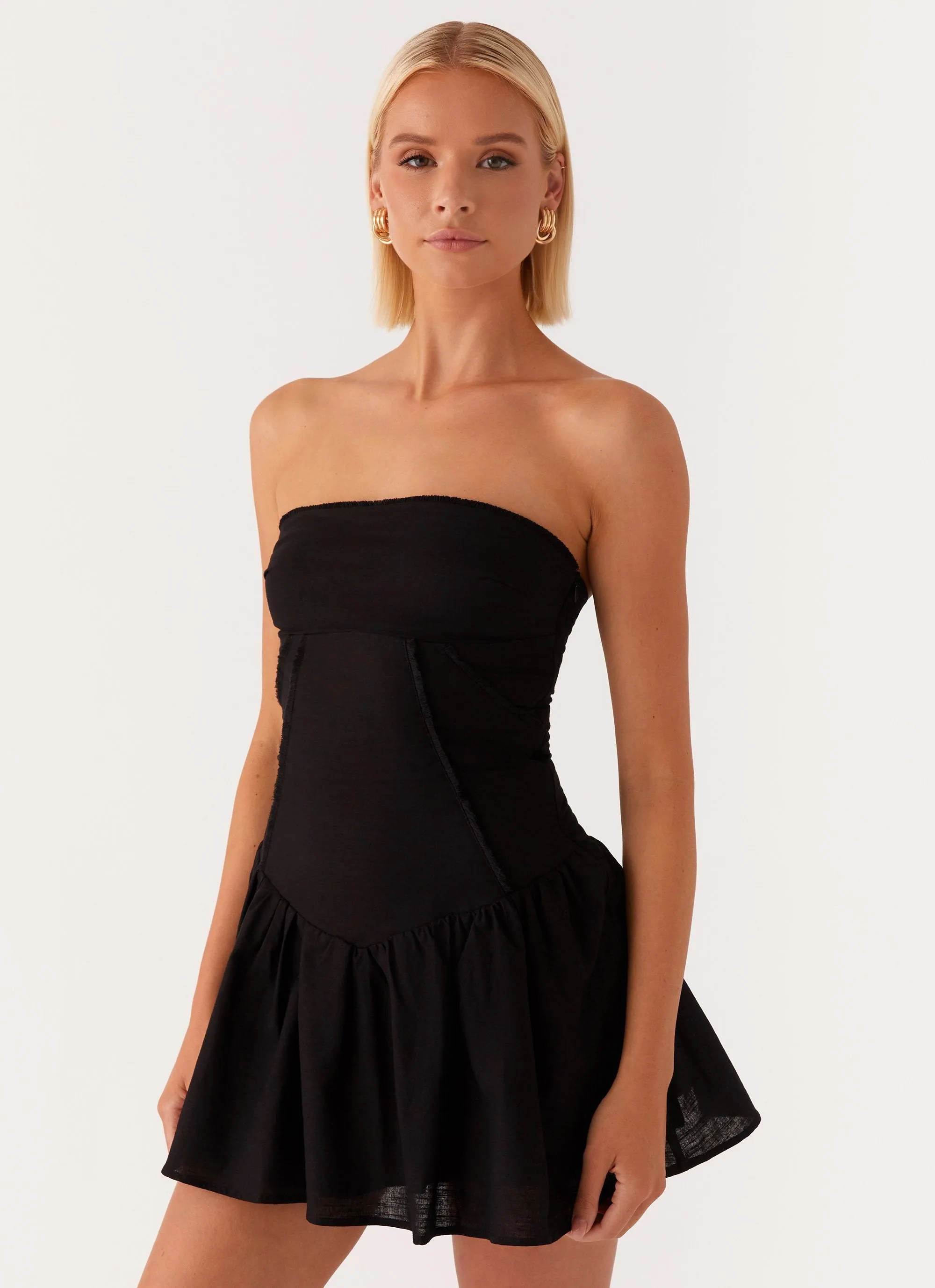 Larnie Linen Mini Dress - Black sold by Peppermayo