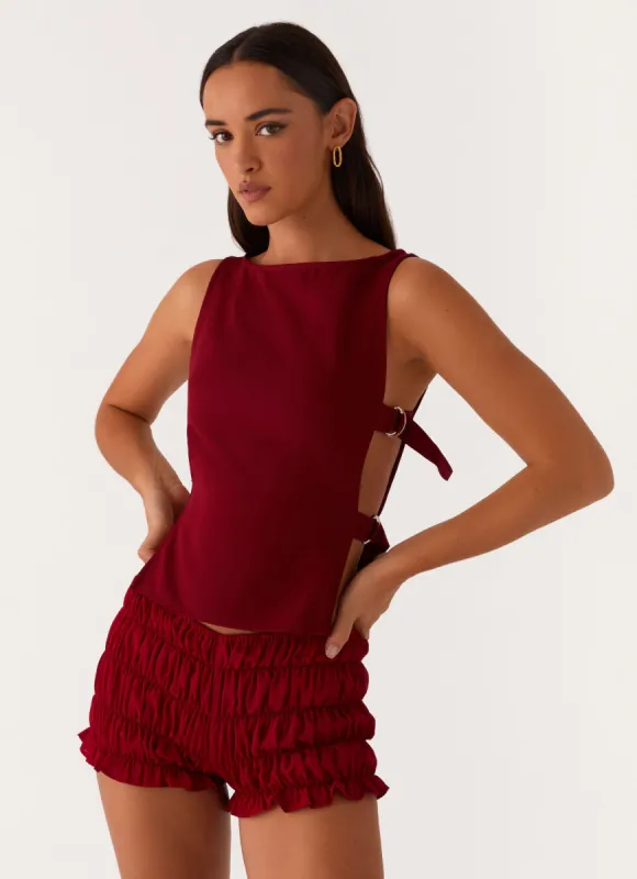 Cherish You Buckle Top - Maroon sold by Peppermayo