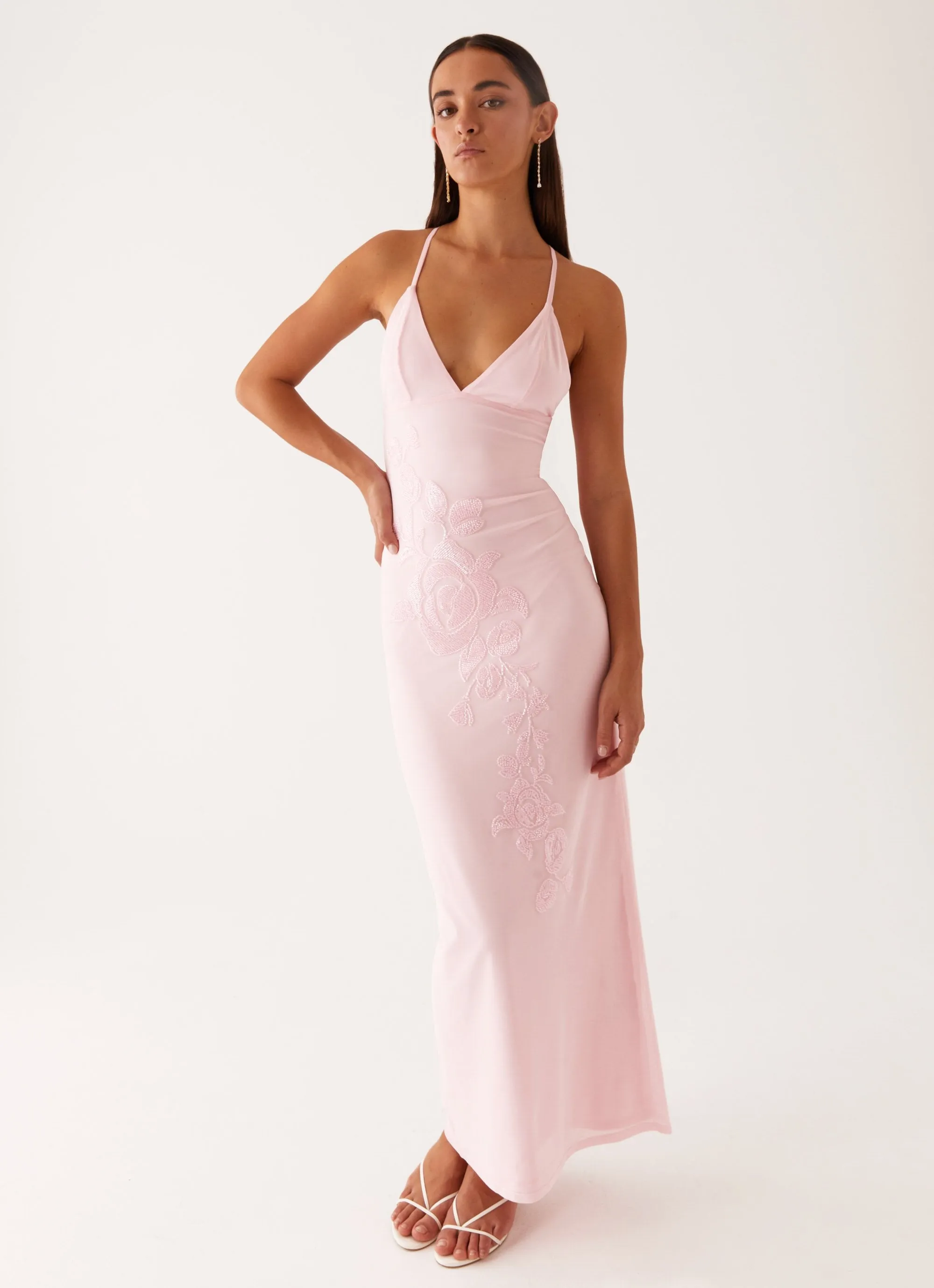 Beki Beaded Mesh Maxi Dress - Pink sold by Peppermayo