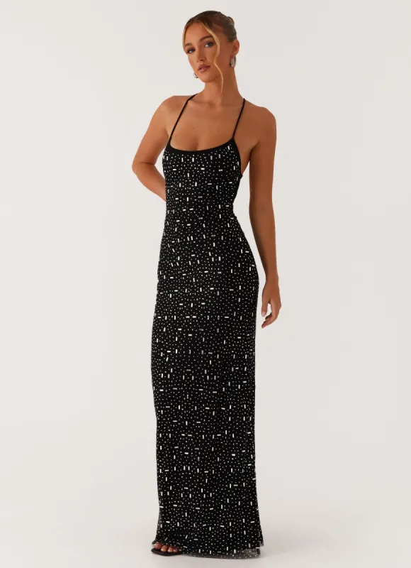 Cressida Rhinestone Mesh Maxi Dress - Black sold by Peppermayo
