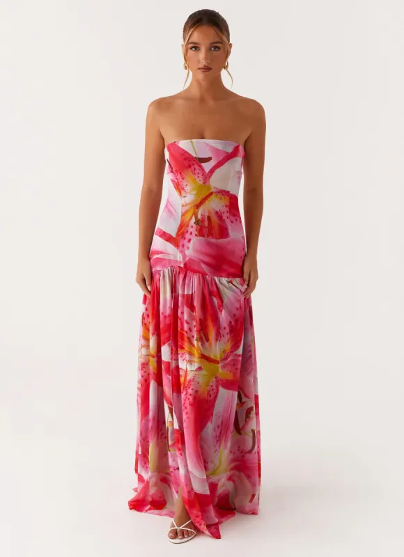 Eden Strapless Maxi Dress - White Pink Lilly sold by Peppermayo