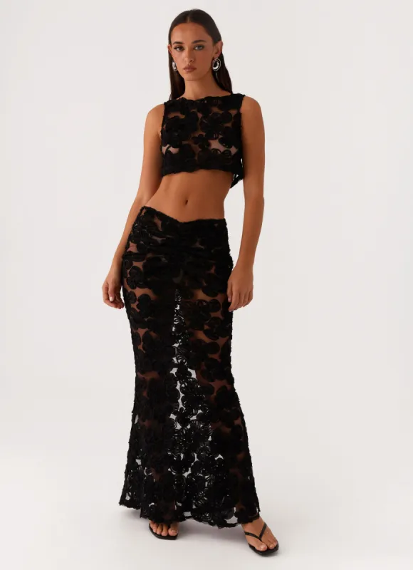 Fiorella Floret Maxi Skirt - Black sold by Peppermayo