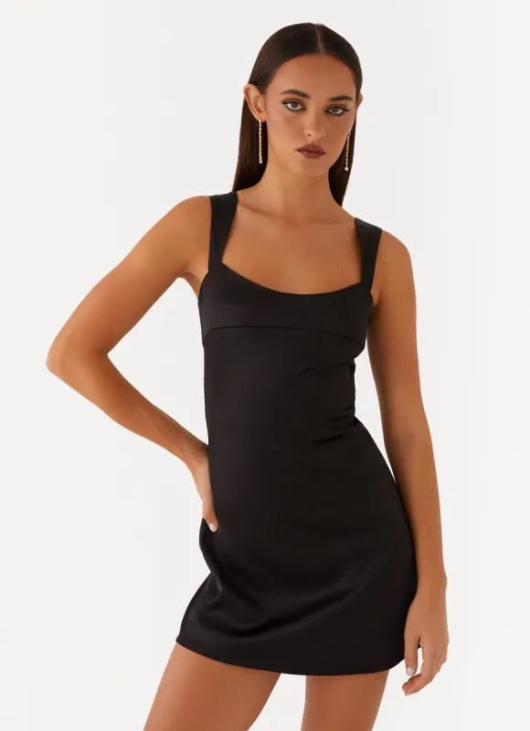 Odette Satin Mini Dress - Black sold by Peppermayo