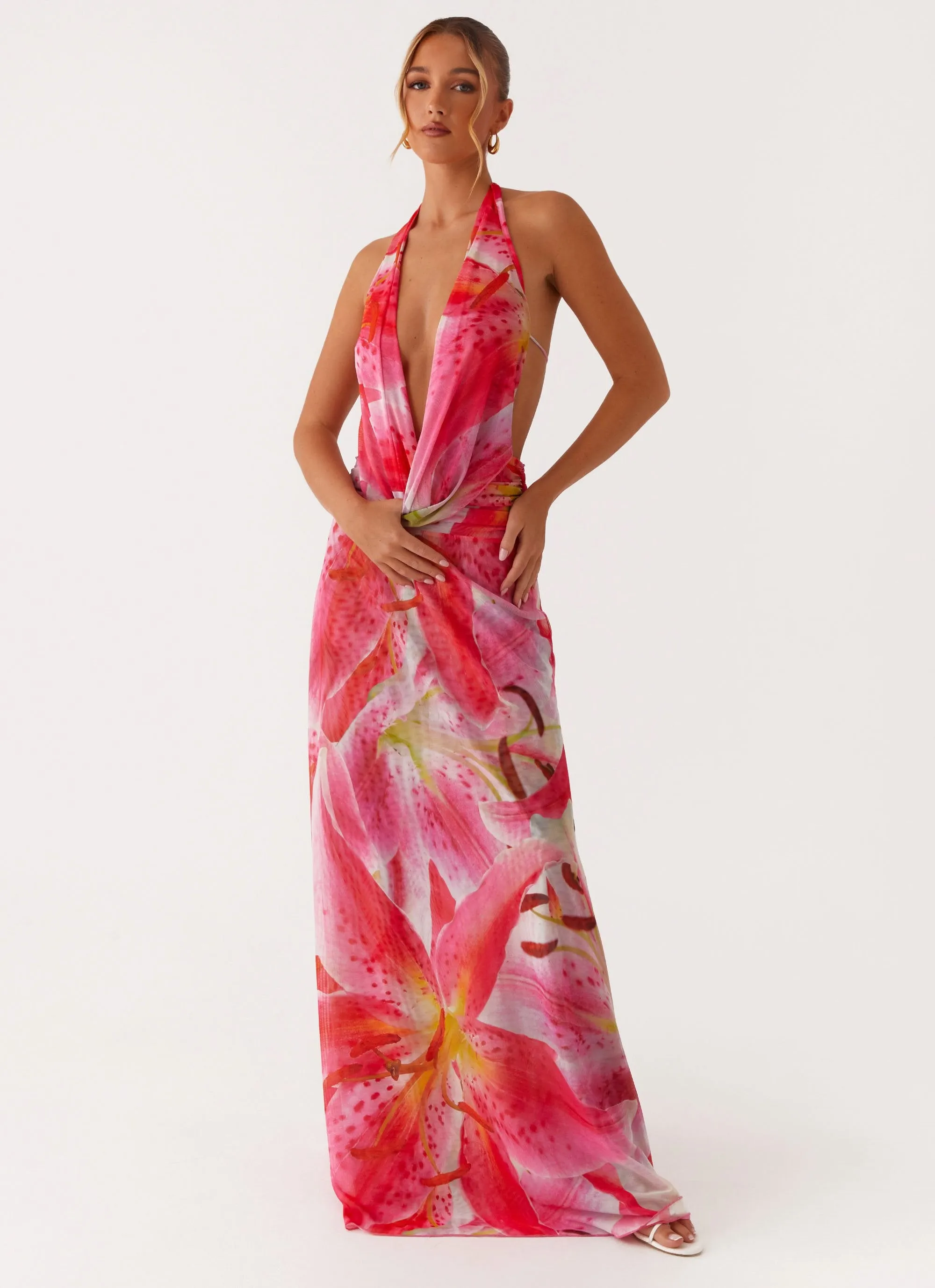 Elysia Mesh Maxi Dress - White Pink Lilly sold by Peppermayo product image thumbnail 3