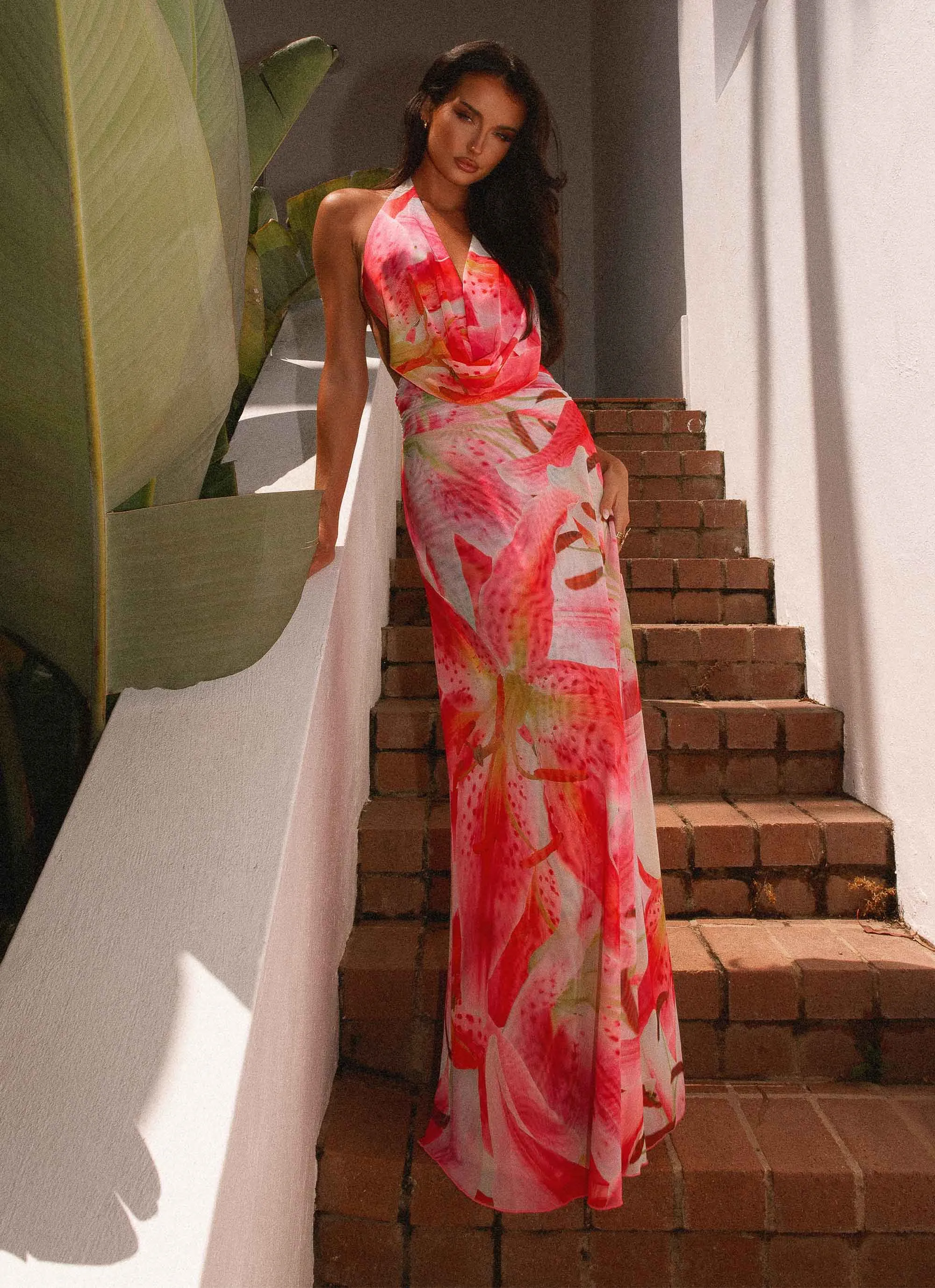 Elysia Mesh Maxi Dress - White Pink Lilly sold by Peppermayo