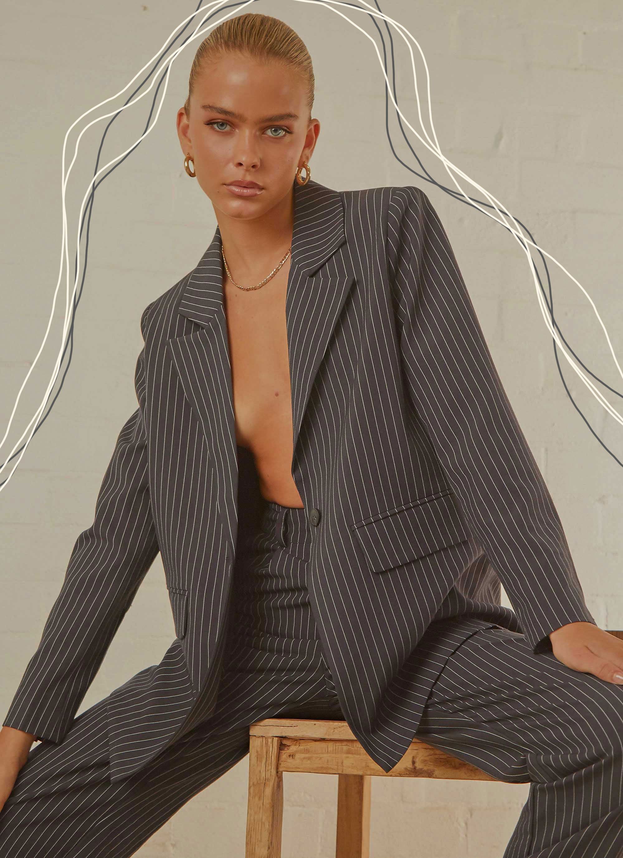 Italian Cities Blazer - Navy Pinstripe sold by Peppermayo