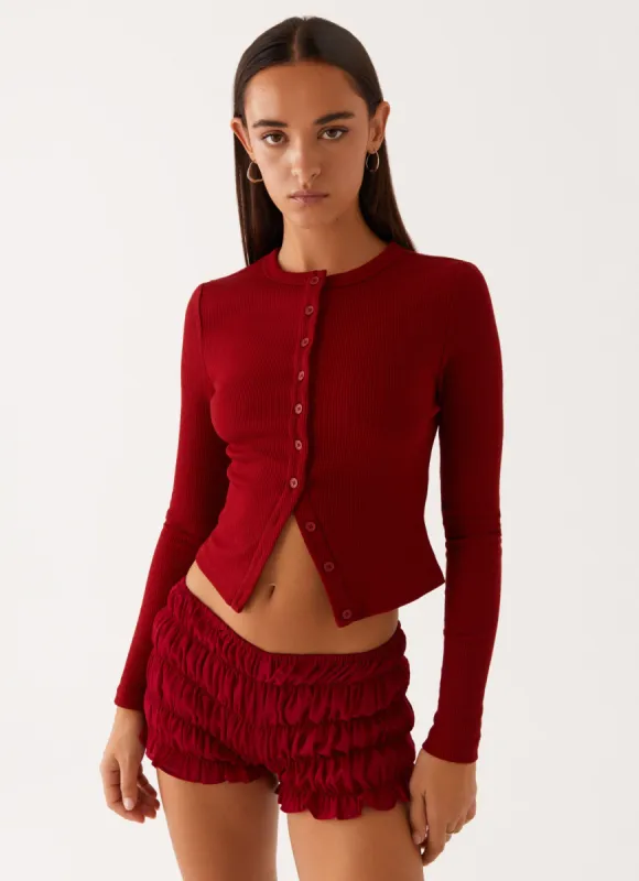 Blair Buttoned Long Sleeve Top - Red made by Peppermayo
