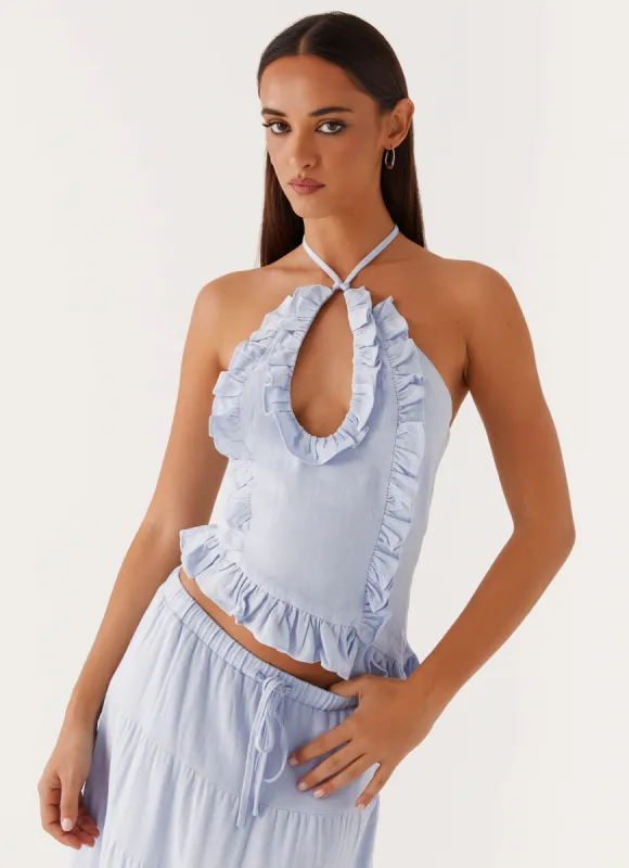 Mariella Linen Top - Blue sold by Peppermayo