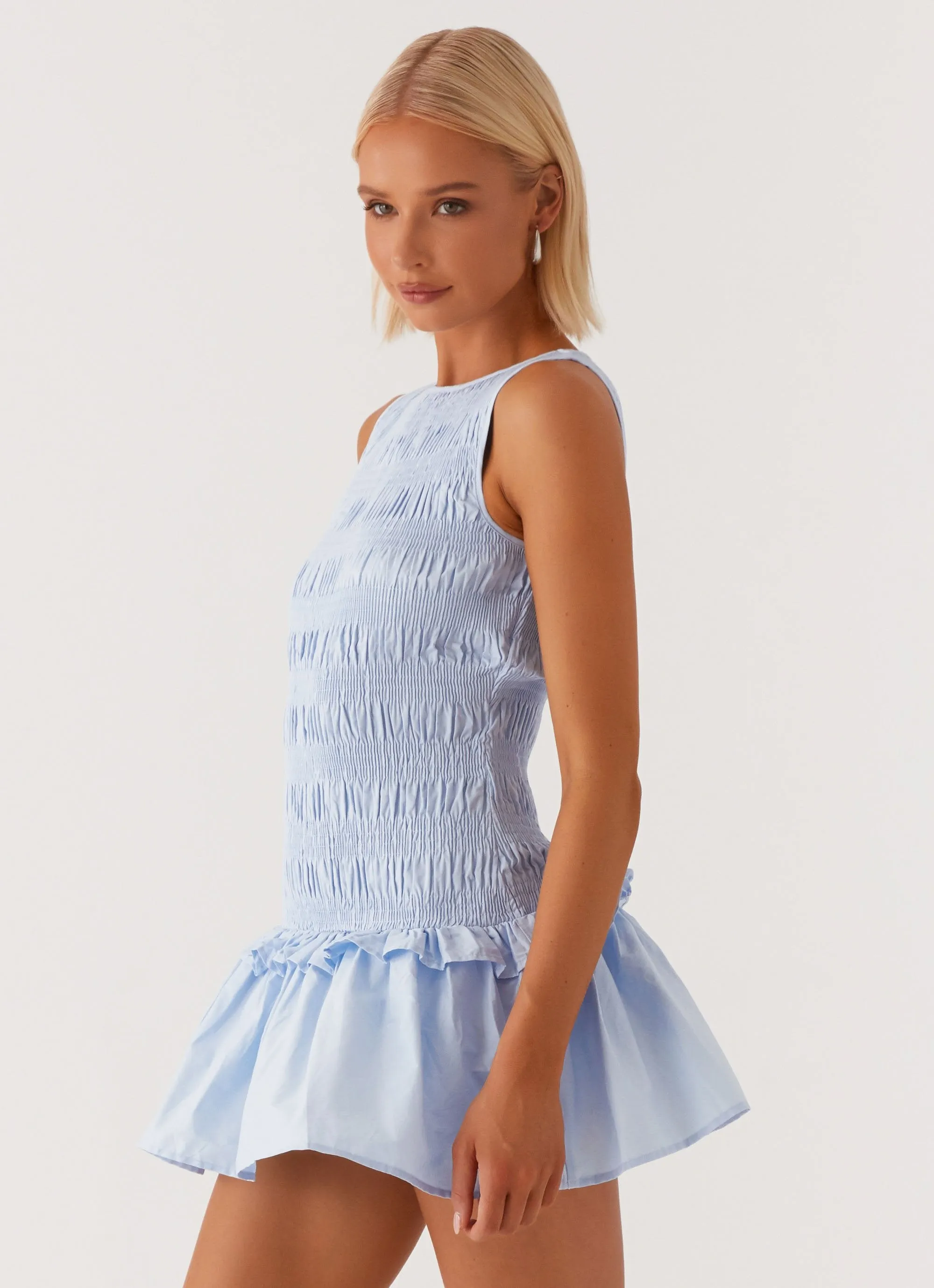 Garden Kisses Shirred Mini Dress - Blue sold by Peppermayo product image thumbnail 3