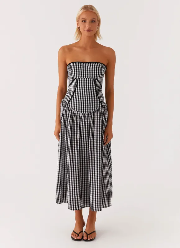 Larnie Midi Dress - Black Gingam sold by Peppermayo