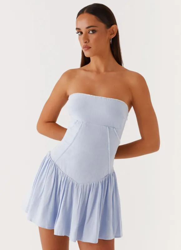 Larnie Linen Mini Dress - Blue sold by Peppermayo