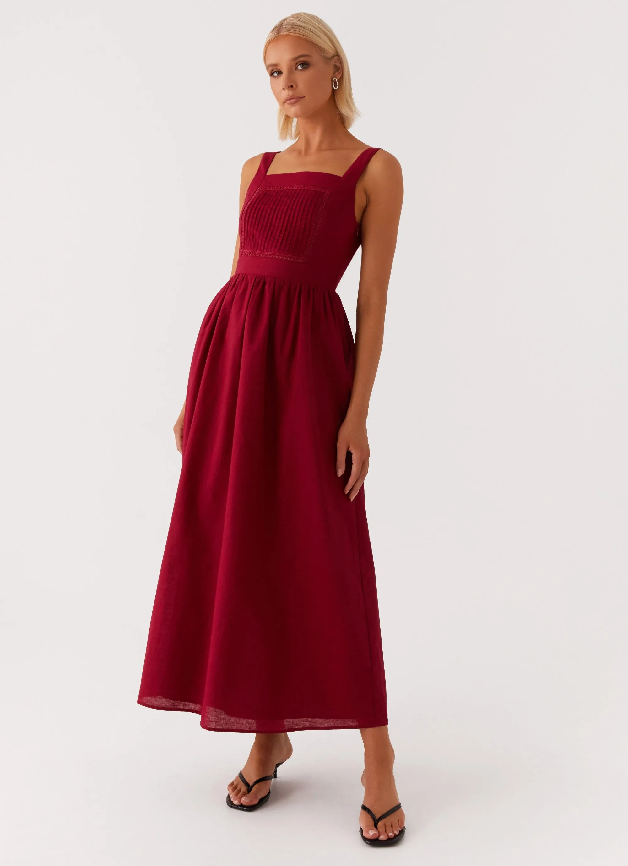 Brylin Linen Midi Dress - Red sold by Peppermayo