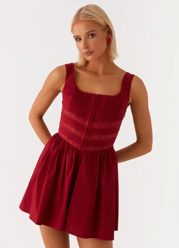 Eleanor Lace Trim Mini Dress - Red sold by Peppermayo
