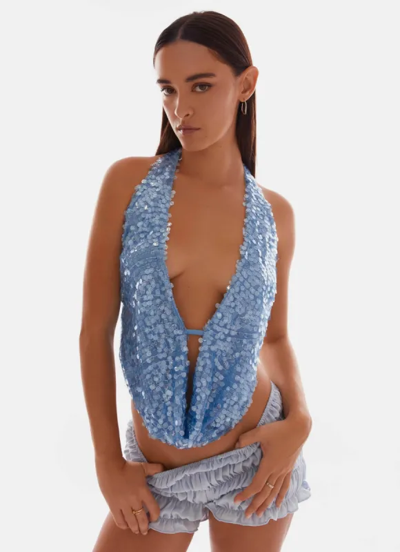 Rio Dreams Cowl Neck Halter Top - Blue sold by Peppermayo