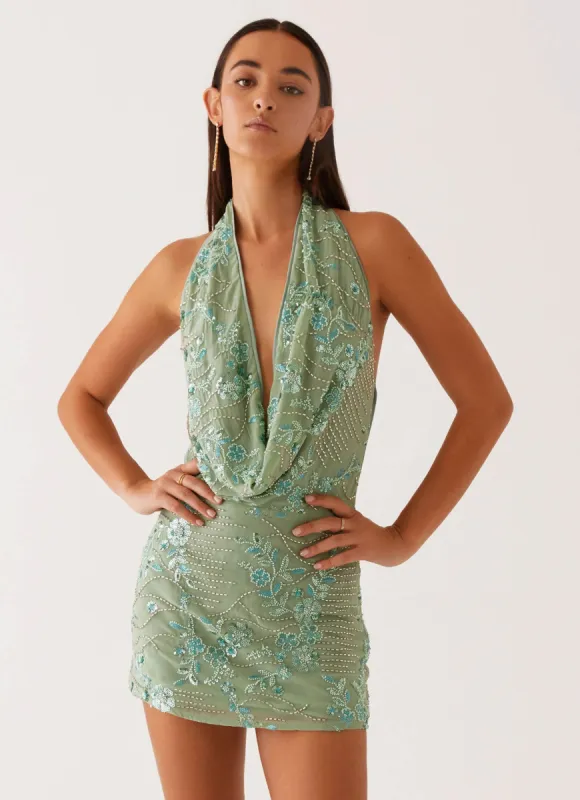 Olisa Cowl Neck Beaded Mini Dress - Mint sold by Peppermayo
