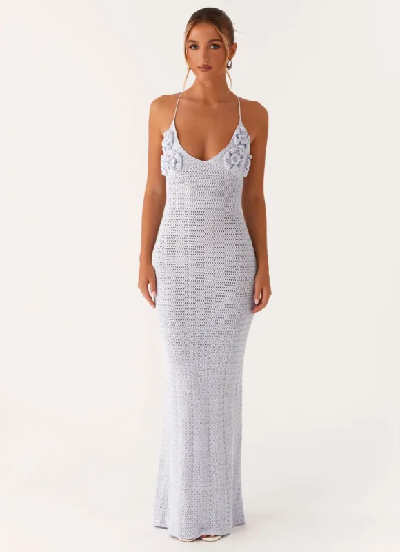 Zara Rose Crochet Maxi Dress - Blue sold by Peppermayo